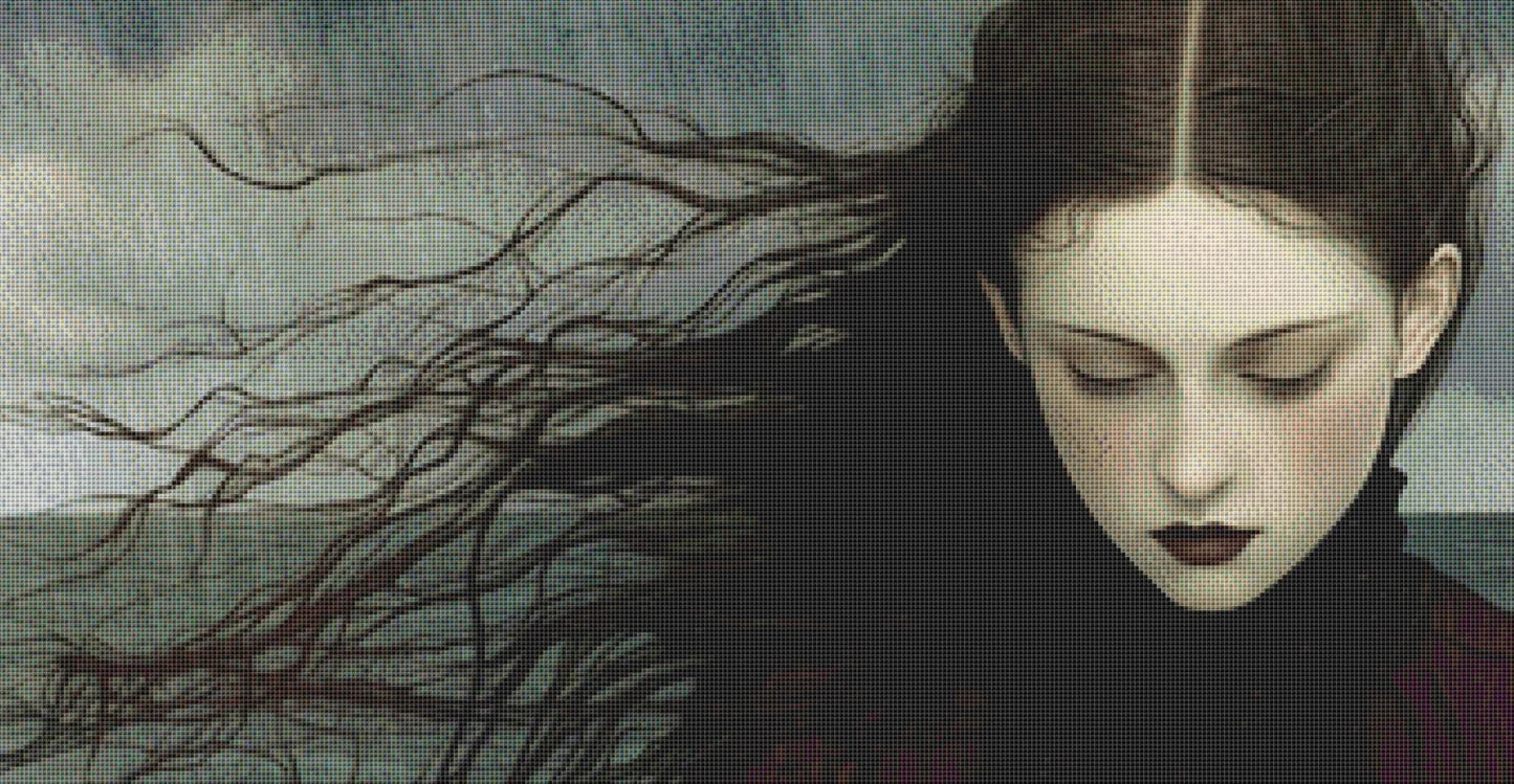 The Rain (Max Size/Color) counted cross stitch pattern by Alisa Smith Williams (Digital Format)