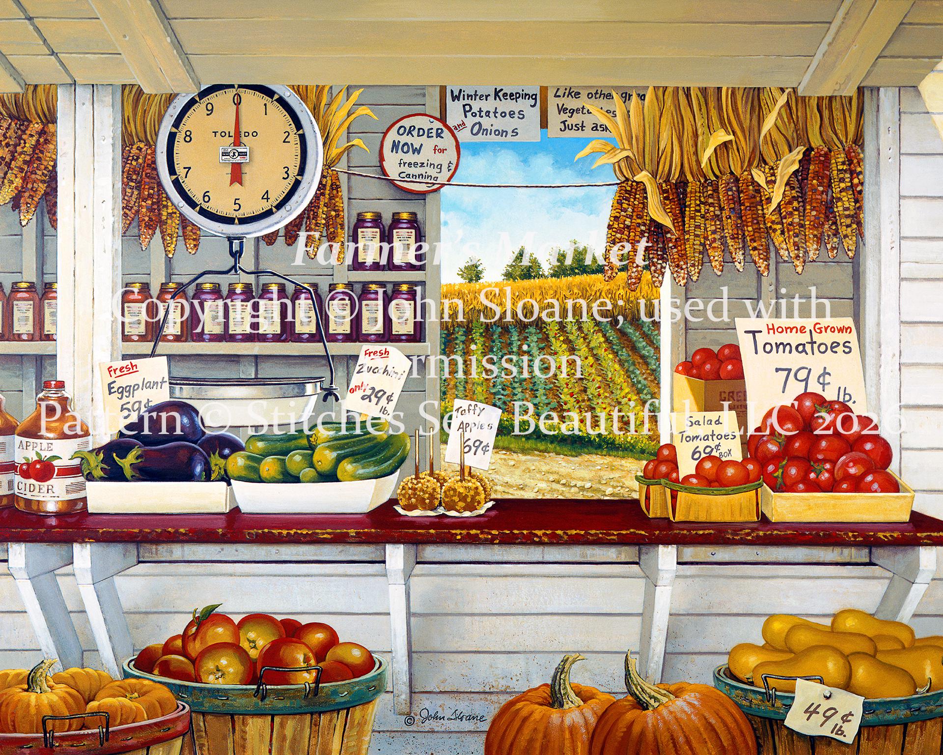 Farmer's Market counted cross stitch pattern Copyright ©John Sloane; used with Permission (Digital Format)