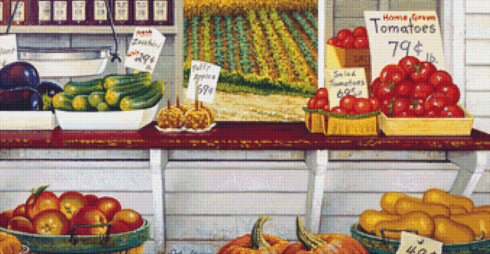 Farmer's Market counted cross stitch pattern Copyright ©John Sloane; used with Permission (Digital Format)