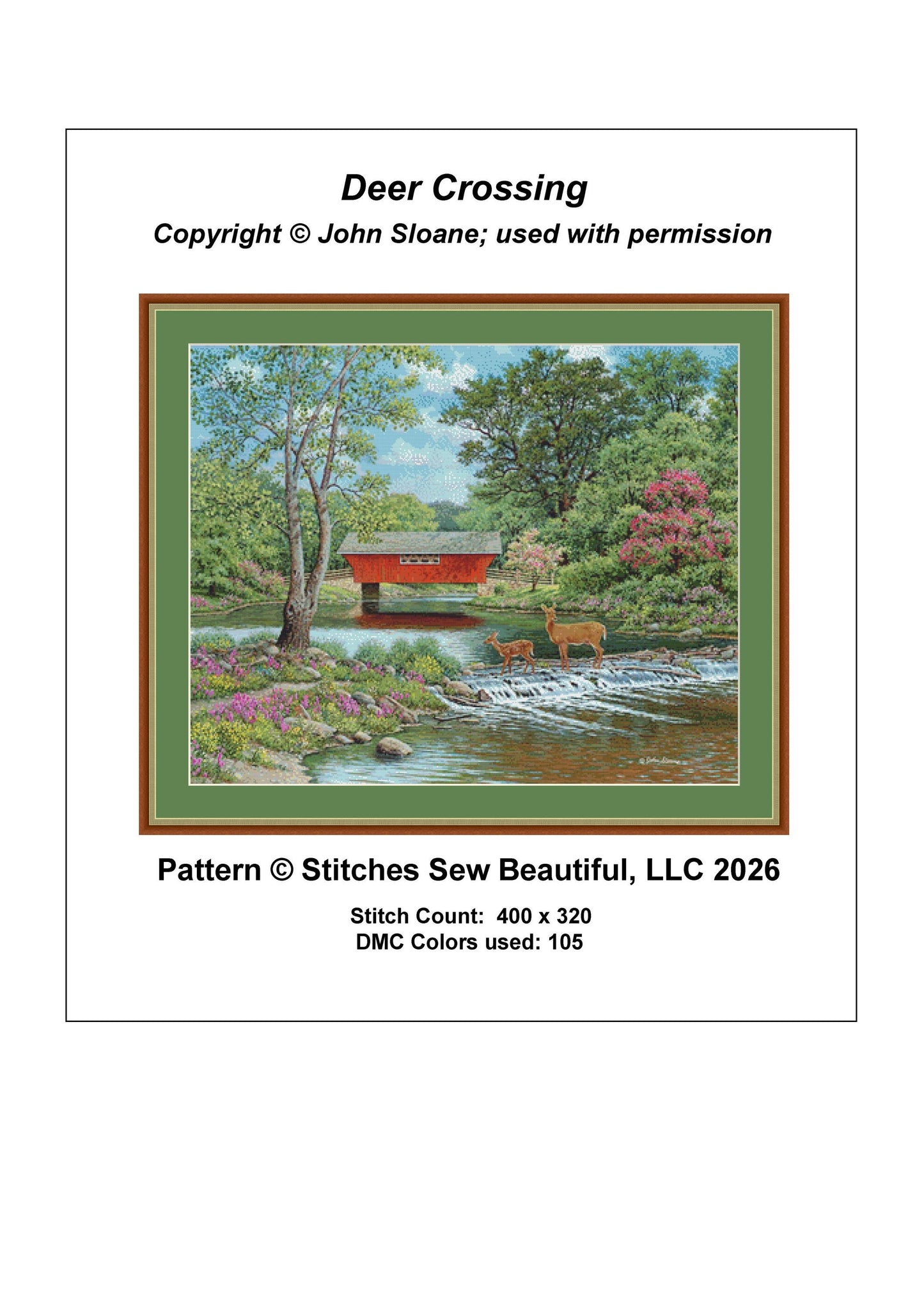 Deer Crossing counted cross stitch pattern Copyright ©John Sloane; used with permission (Digital Format)