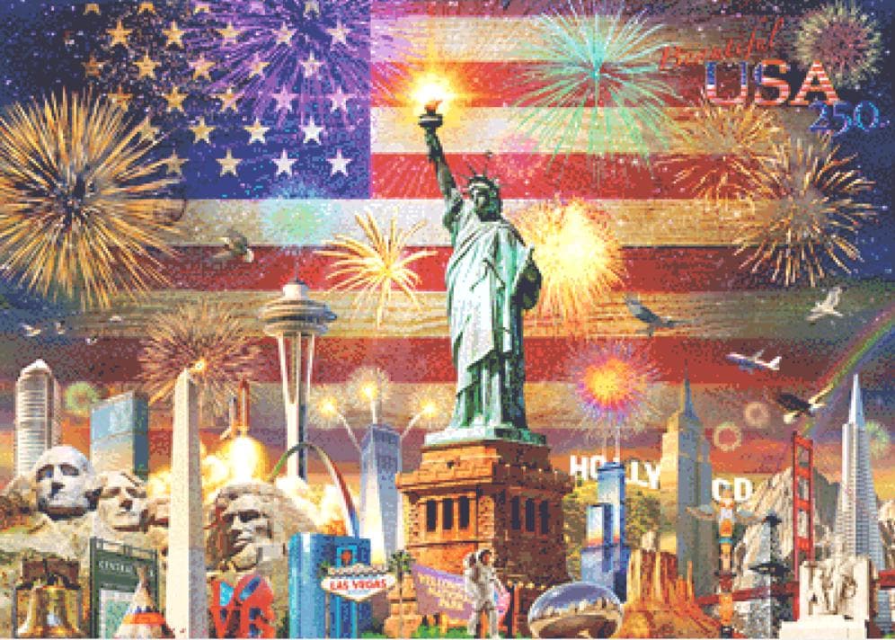 Patriotic Sights USA counted cross stitch pattern by Adrian Chesterman, Licensed by MGL, www.mglart.com (Digital Format)