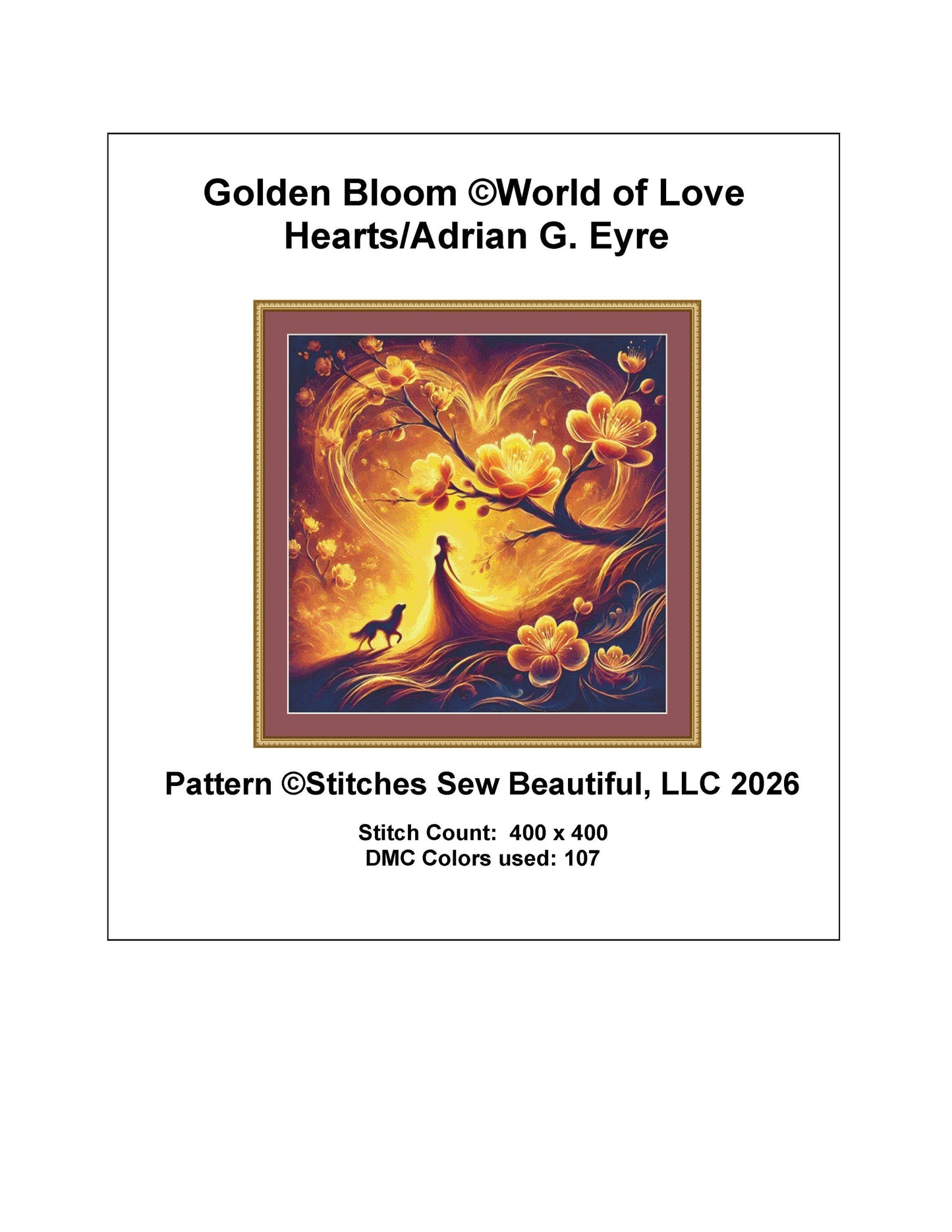 Golden Bloom counted cross stitch pattern by World of Love Hearts/Adrian G. Eyre (Digital Format)