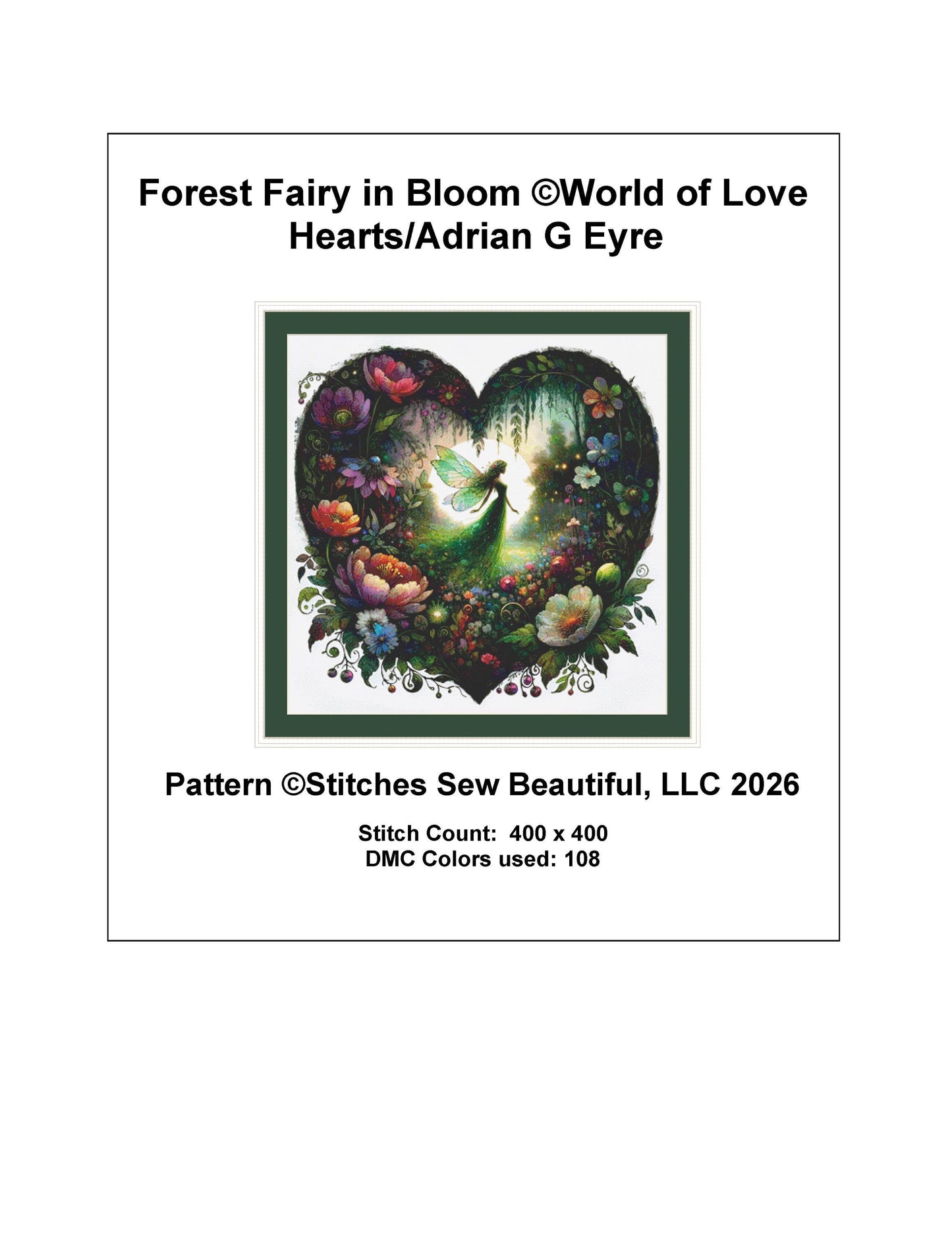 Forest Fairy in Bloom counted cross stitch pattern by World of Love Hearts/Adrian G Eyre (digital format)