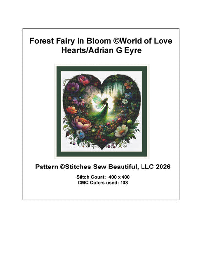 Forest Fairy in Bloom counted cross stitch pattern by World of Love Hearts/Adrian G Eyre (digital format)