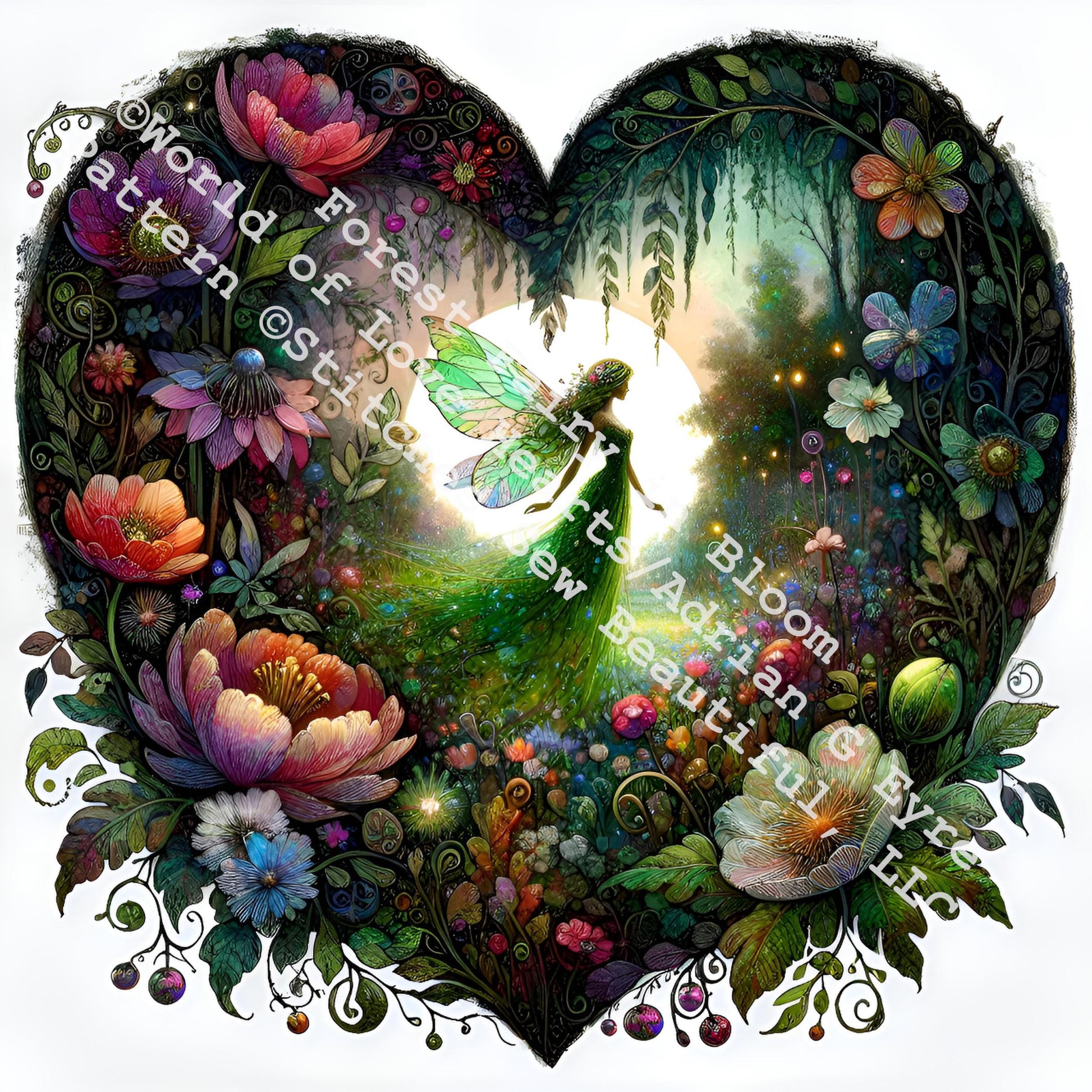 Forest Fairy in Bloom counted cross stitch pattern by World of Love Hearts/Adrian G Eyre (digital format)