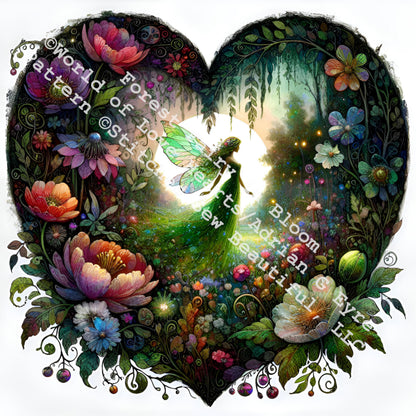 Forest Fairy in Bloom counted cross stitch pattern by World of Love Hearts/Adrian G Eyre (digital format)