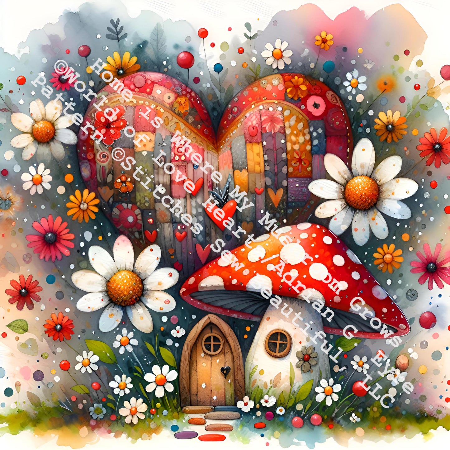 Home is Where My Mushroom Grows counted cross stitch pattern by World of Love Hearts/Adrian G. Eyre (Digital Format)