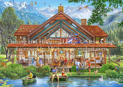 Fishing and Hunting Lodge counted cross stitch pattern by Steve Crisp, Licensed by MGL, www.mglart.com (Digital Format)