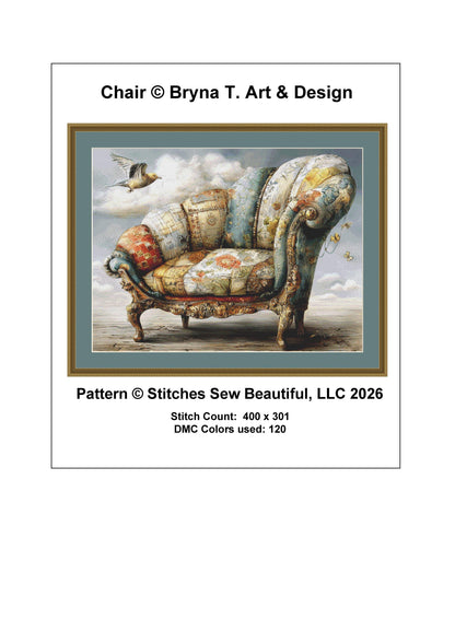 Chair counted cross stitch pattern by Bryna T Art & Design (Digital Format)