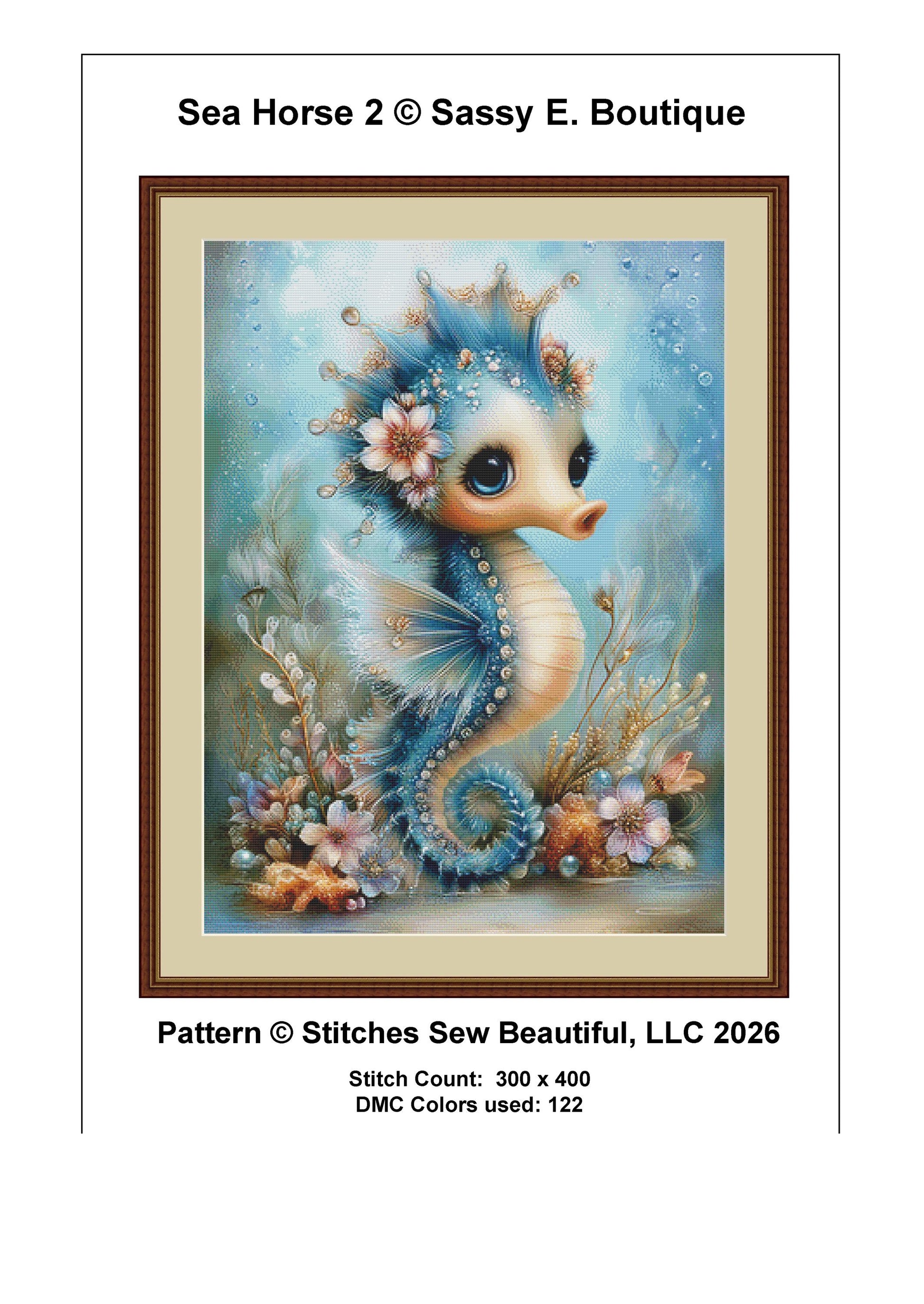 Seahorse 2 counted cross stitch pattern by Sassy E. Boutique (Digital Format)