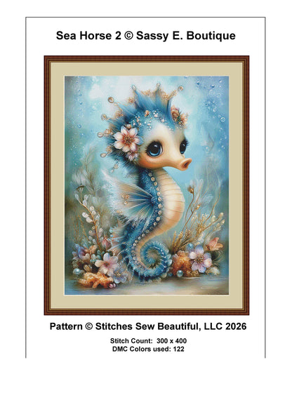 Seahorse 2 counted cross stitch pattern by Sassy E. Boutique (Digital Format)
