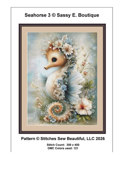 Seahorse 3 counted cross stitch pattern by Sassy E. Boutique (Digital Format)