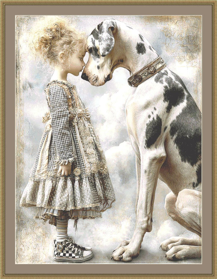 A Great Dane and His Favorite Girl (Max Size) counted cross stitch pattern by Bryna T. Art & Design (Digital Format)