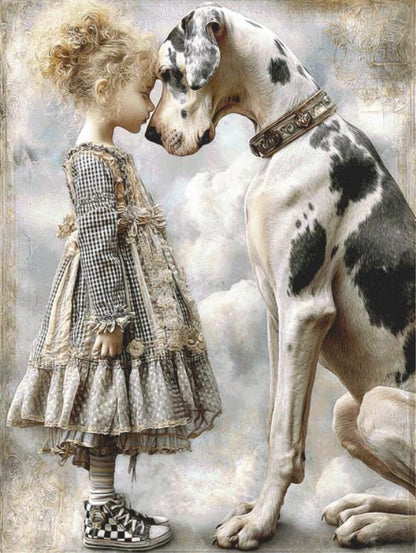 A Great Dane and His Favorite Girl (Max Size) counted cross stitch pattern by Bryna T. Art & Design (Digital Format)