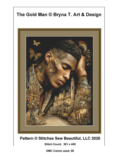The Gold Man counted cross stitch pattern by Bryna T Art & Design (Digital Format)
