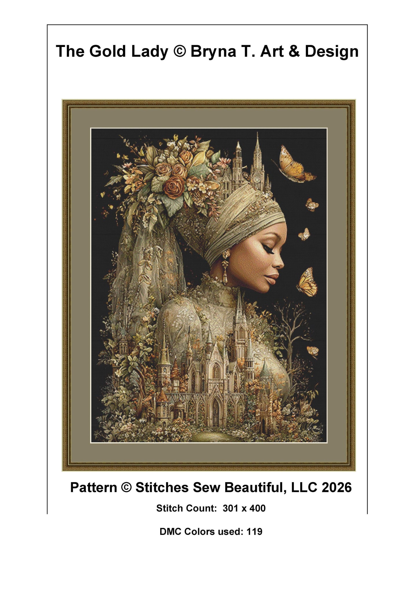 The Gold Lady counted cross stitch pattern by Bryna T Art & Design (Digital Format)