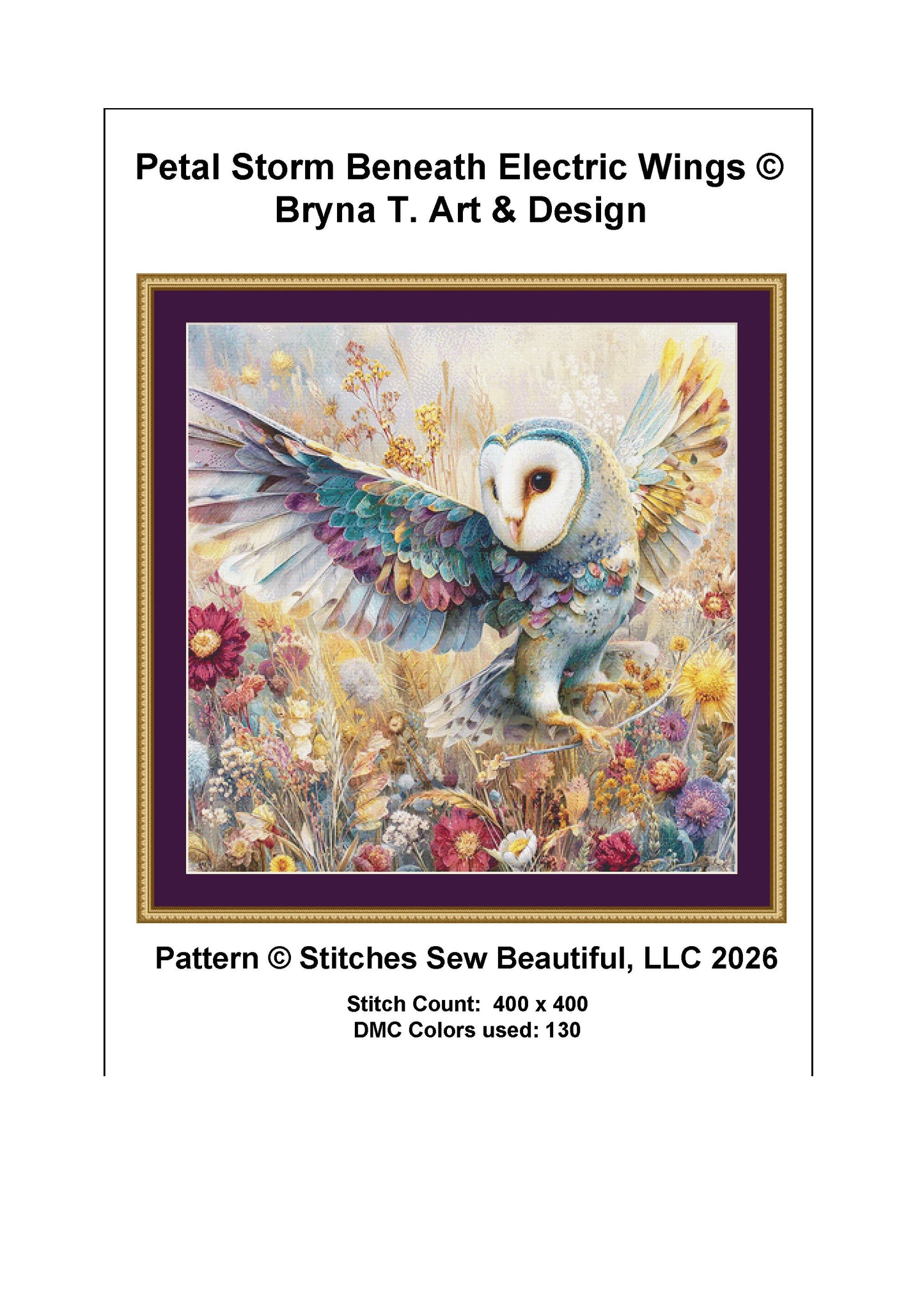 Petal Storm Beneath Electric Wings counted cross stitch pattern by Bryna T. Art & Design (Digital Format)
