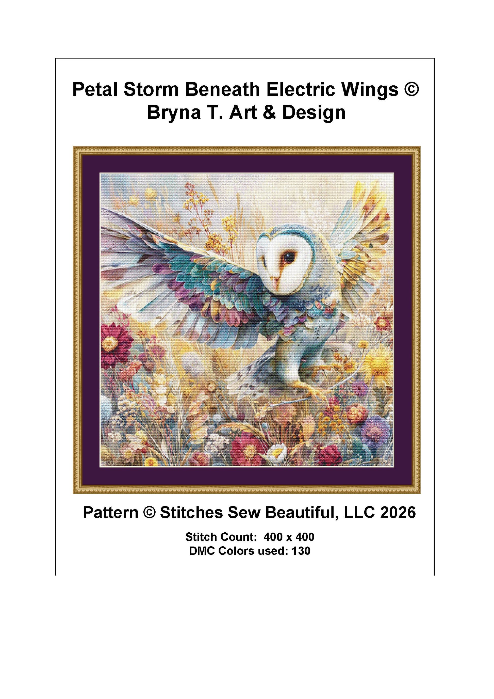Petal Storm Beneath Electric Wings counted cross stitch pattern by Bryna T. Art & Design (Digital Format)