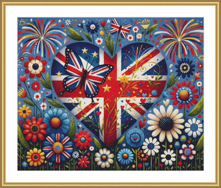 Patriotic Heart (UK Version) counted cross stitch pattern by World of Love Hearts/Adrian G. Eyre (Digital Format)