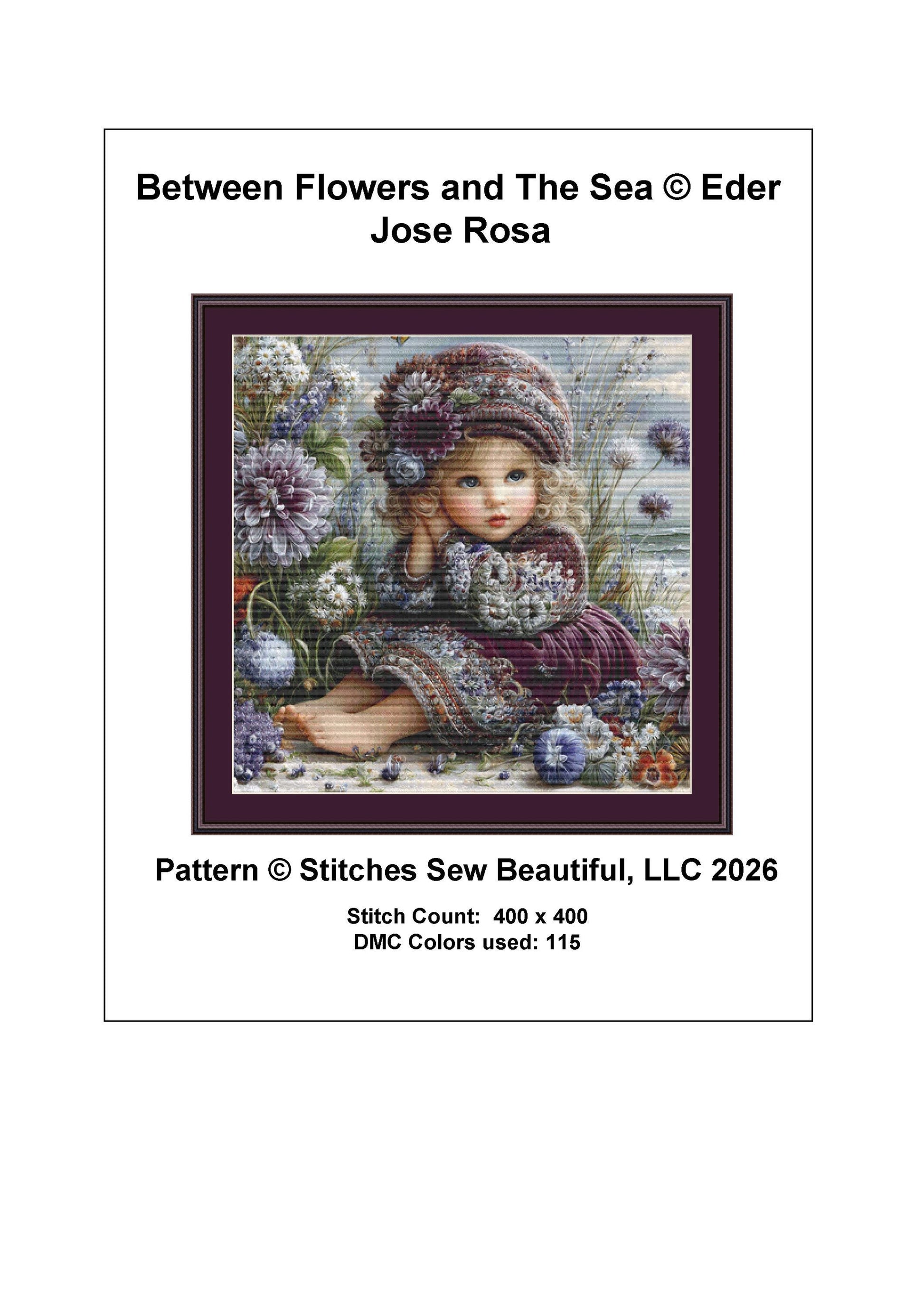 Between Flowers and The Sea counted cross stitch pattern by Eder Jose Rosa (Digital Format)