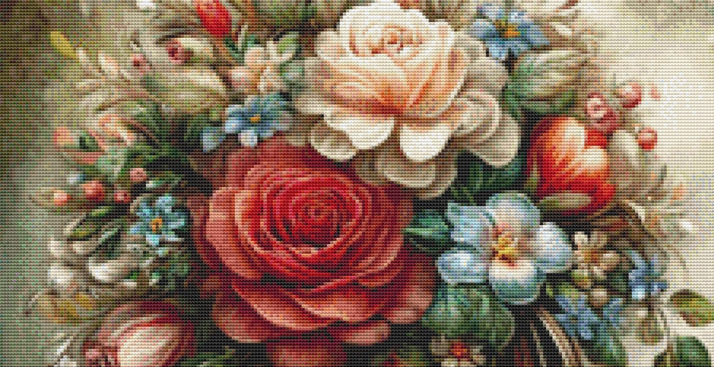 Antique Rose Boot counted cross stitch pattern by Sassy E. Boutique (Digital Format)
