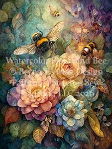 Watercolor Floral and Bee counted cross stitch pattern by Bryna T. Art & Design (Digital Format)