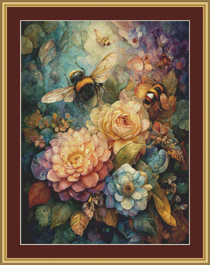 Watercolor Floral and Bee counted cross stitch pattern by Bryna T. Art & Design (Digital Format)