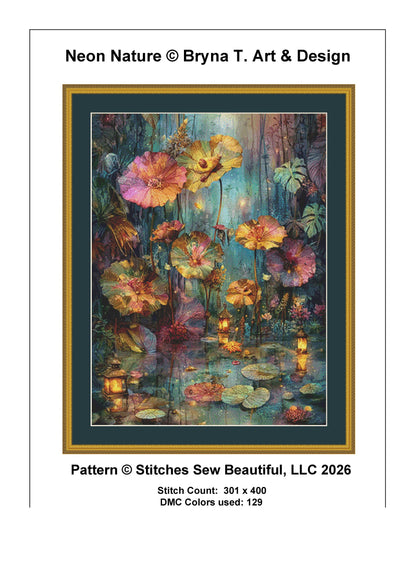 Neon Nature counted cross stitch pattern by Bryna T. Art & Design (Digital Format)