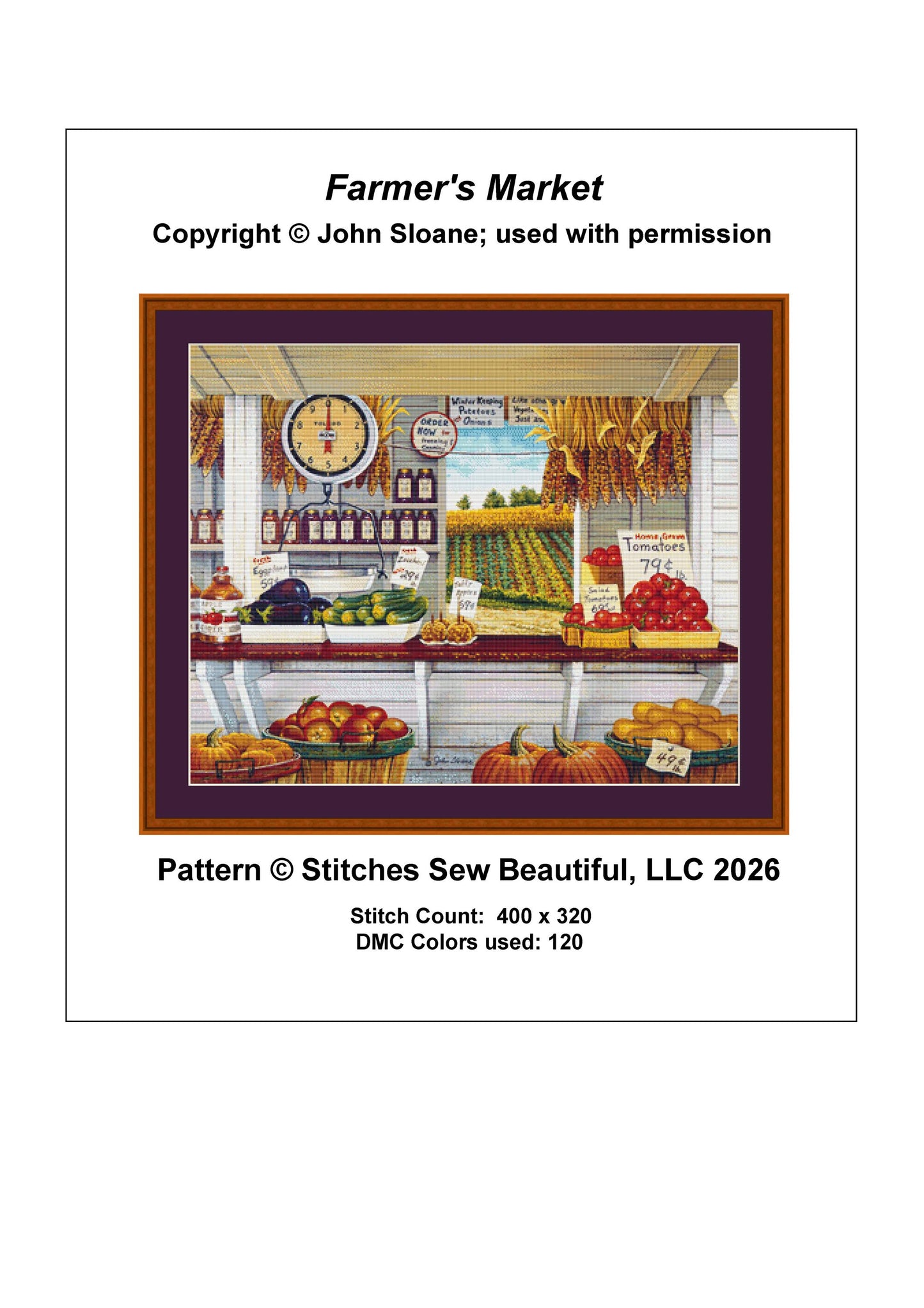 Farmer's Market counted cross stitch pattern Copyright ©John Sloane; used with Permission (Digital Format)