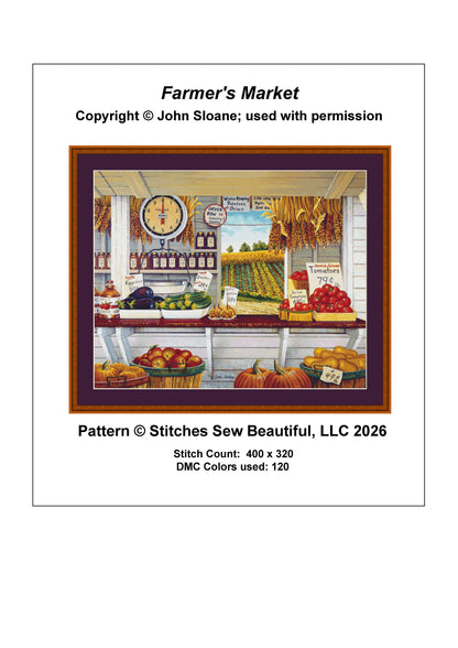 Farmer's Market counted cross stitch pattern Copyright ©John Sloane; used with Permission (Digital Format)