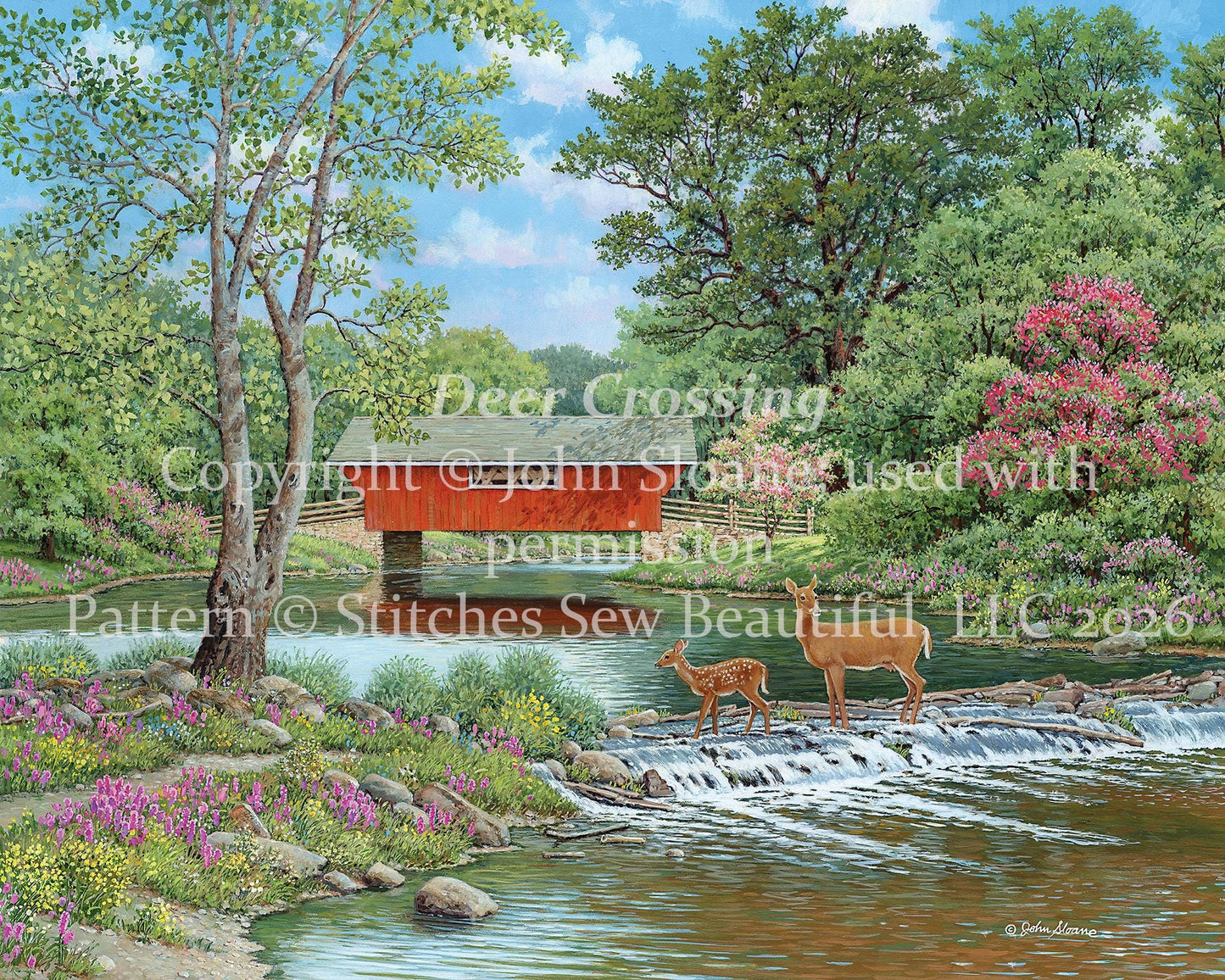Deer Crossing counted cross stitch pattern Copyright ©John Sloane; used with permission (Digital Format)