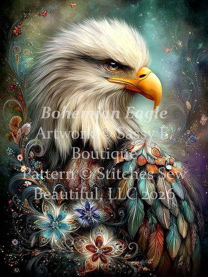 Bohemian Eagle counted cross stitch pattern by Sassy E. Boutique (Digital Format)