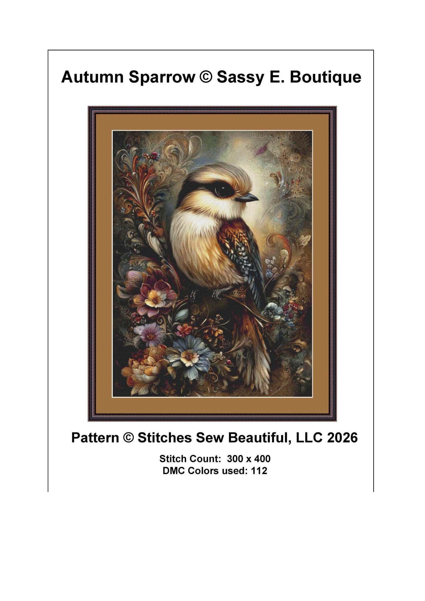 Autumn Sparrow counted cross stitch pattern by Sassy E. Boutique (Digital Format)