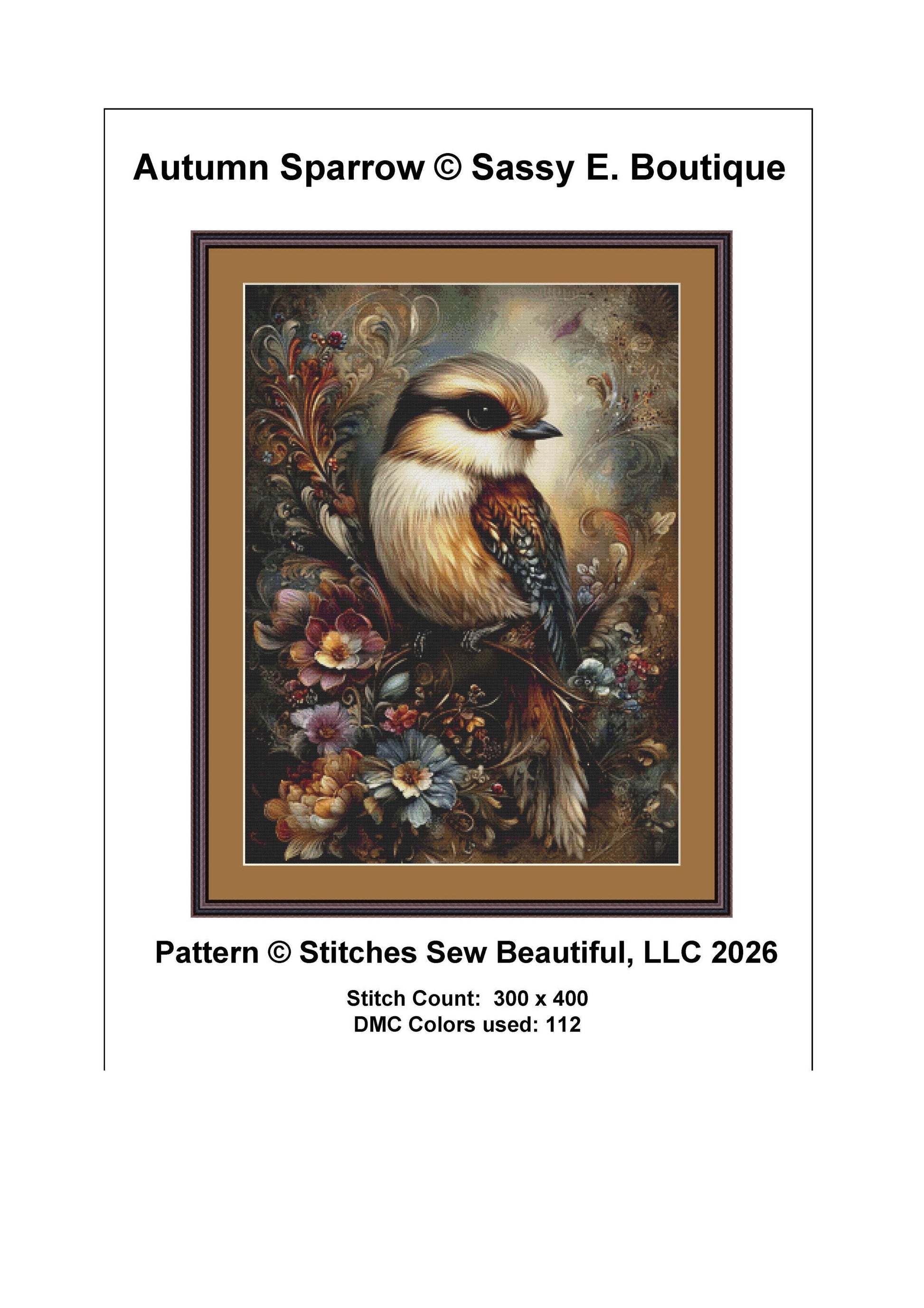 Autumn Sparrow counted cross stitch pattern by Sassy E. Boutique (Digital Format)