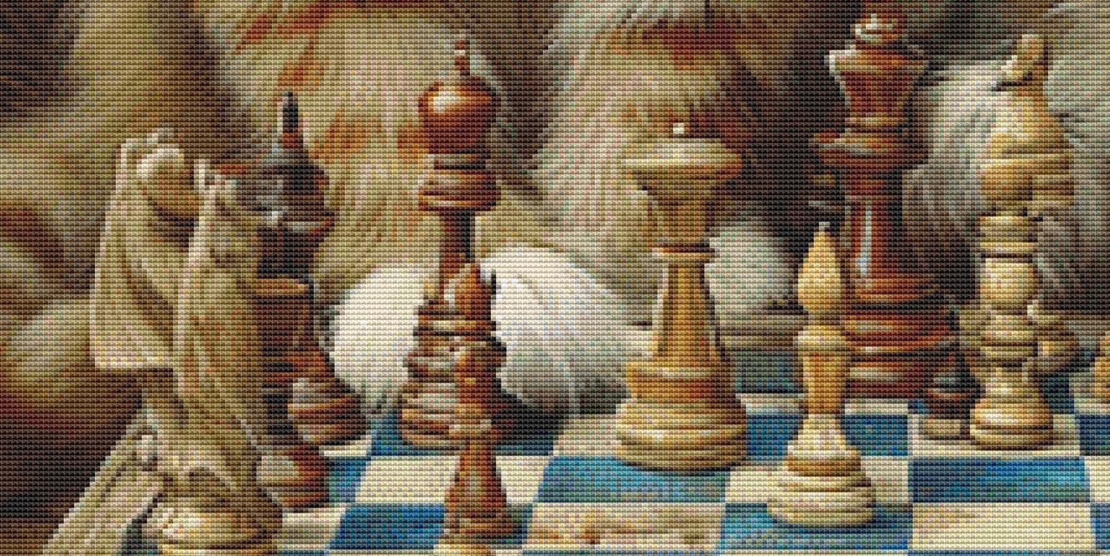 Kittens Playing Chess (Max Size/Color) counted cross stitch pattern by Bryna T. Art & Design (Digital Format)
