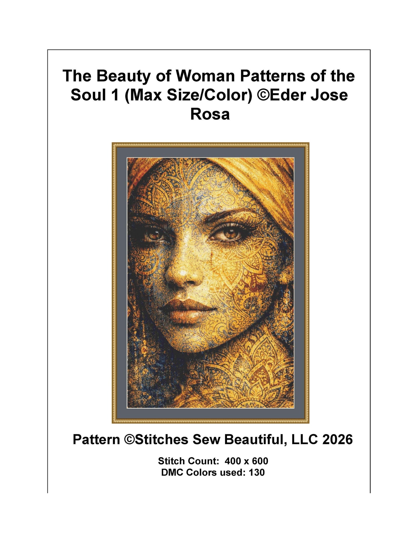 The Beauty of Woman Patterns of the Soul Series No. 1 (Max Size/Color) counted cross stitch pattern by Eder Jose Rosa (Digital Format)