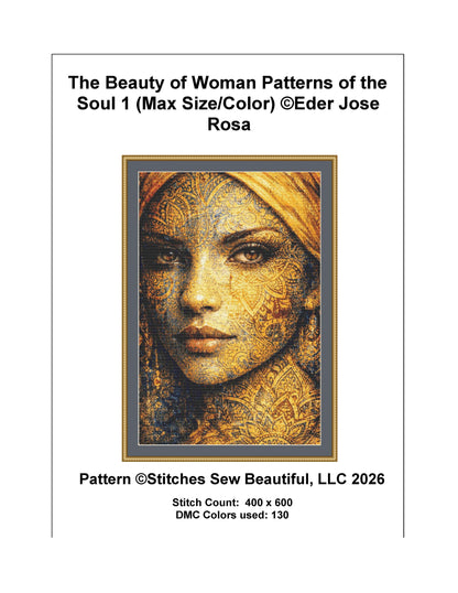 The Beauty of Woman Patterns of the Soul Series No. 1 (Max Size/Color) counted cross stitch pattern by Eder Jose Rosa (Digital Format)