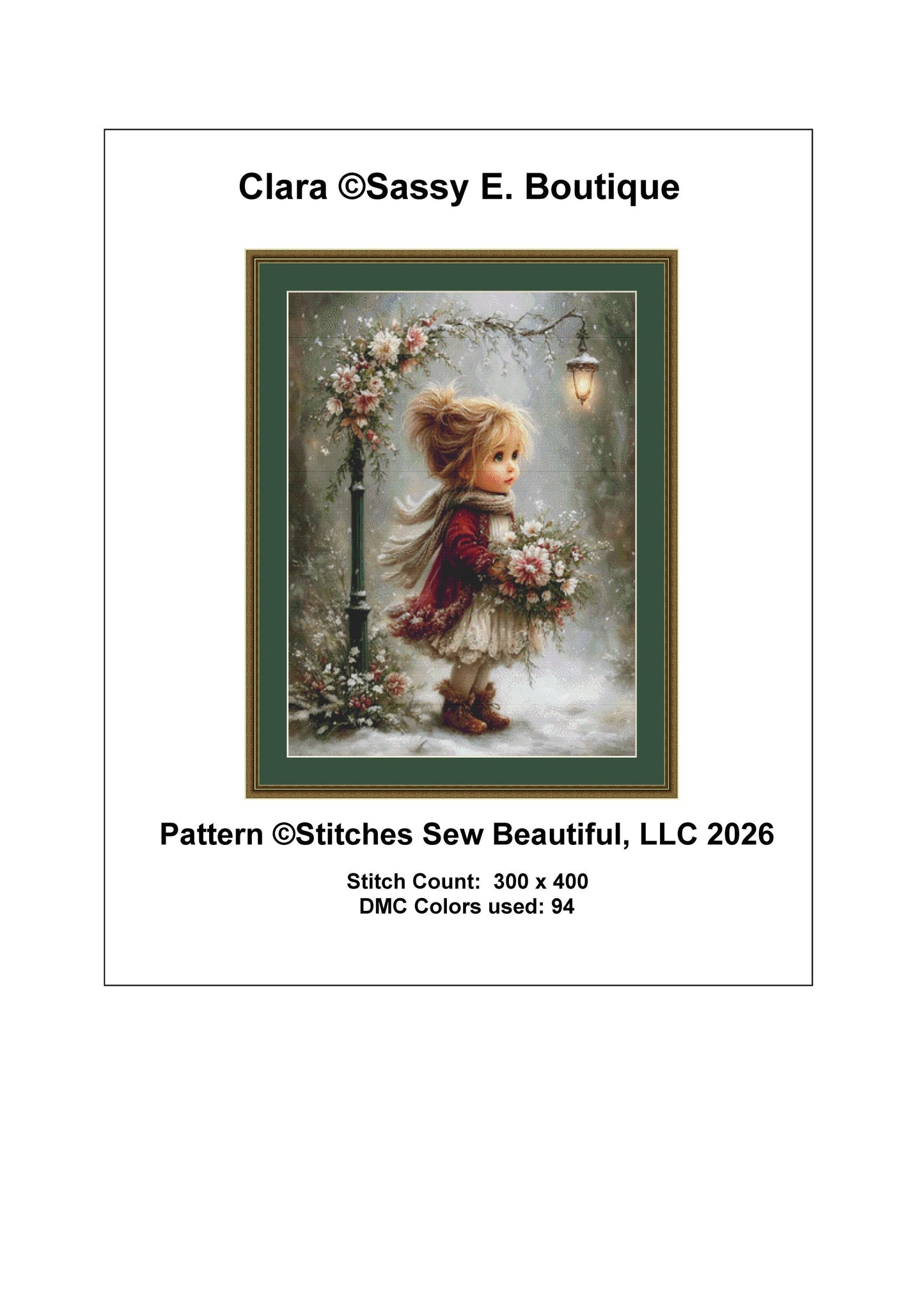 Clara counted cross stitch pattern by Sassy E. Boutique (Digital Format)