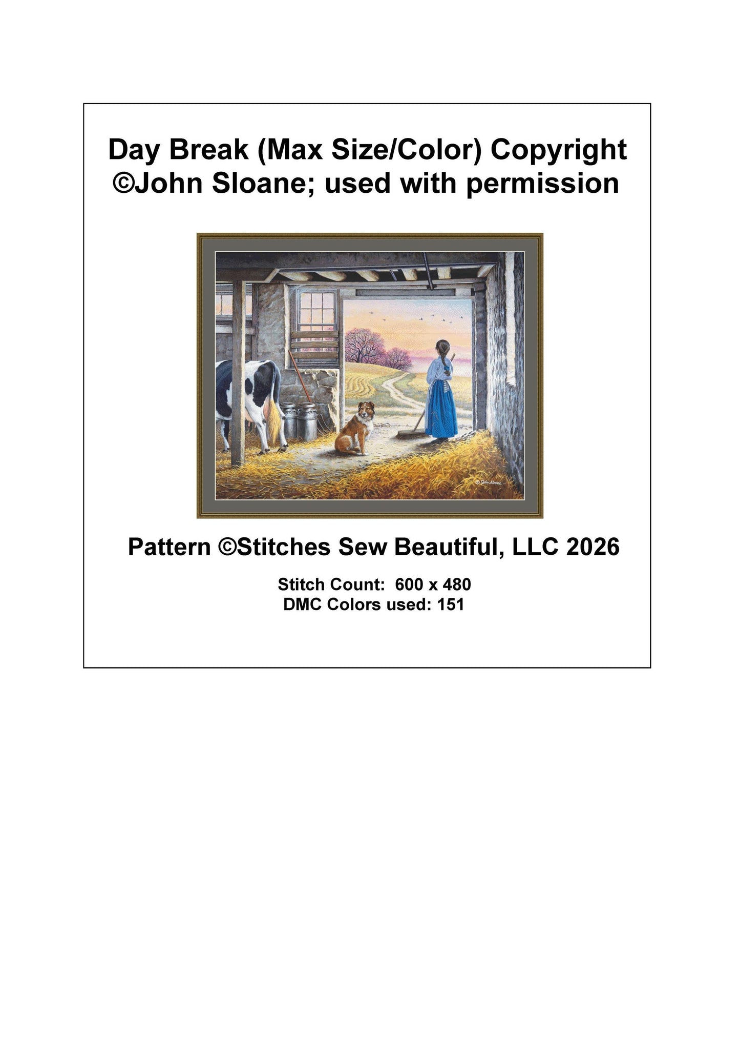 Day Break (Max Size/Color) counted cross stitch pattern Copyright © John Sloane; used with permission (Digital Format)