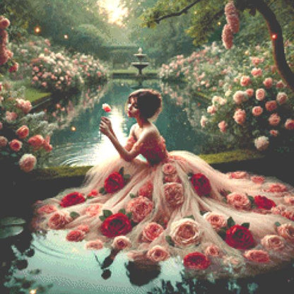 Reflection of Roses (Small) counted cross stitch pattern by Mystic Vision Gallery (Digital Format)