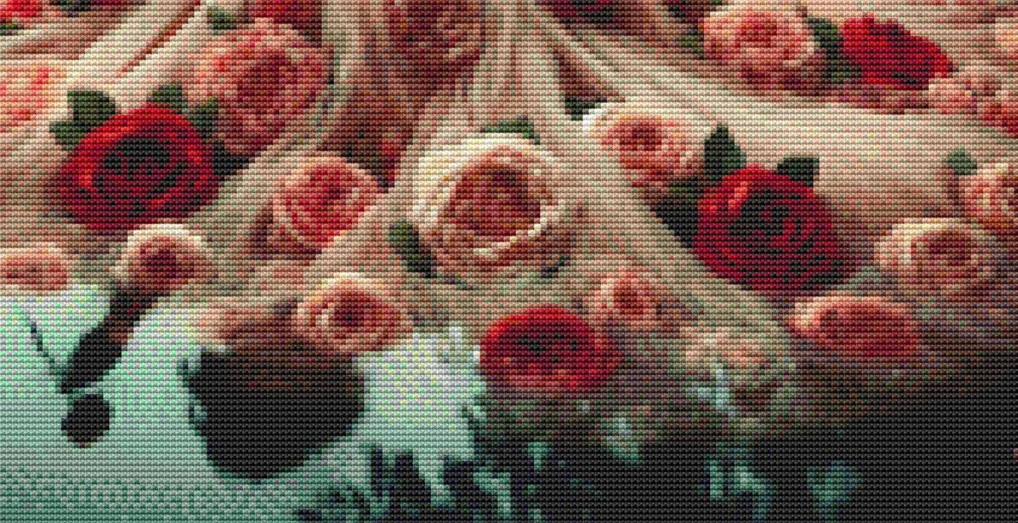 Reflection of Roses (Small) counted cross stitch pattern by Mystic Vision Gallery (Digital Format)