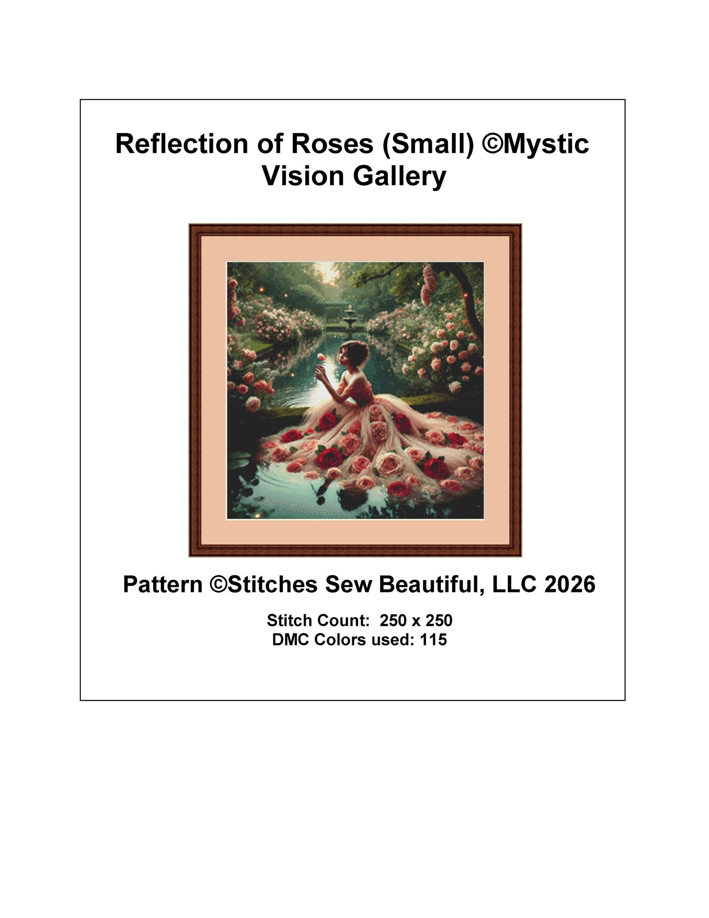 Reflection of Roses (Small) counted cross stitch pattern by Mystic Vision Gallery (Digital Format)