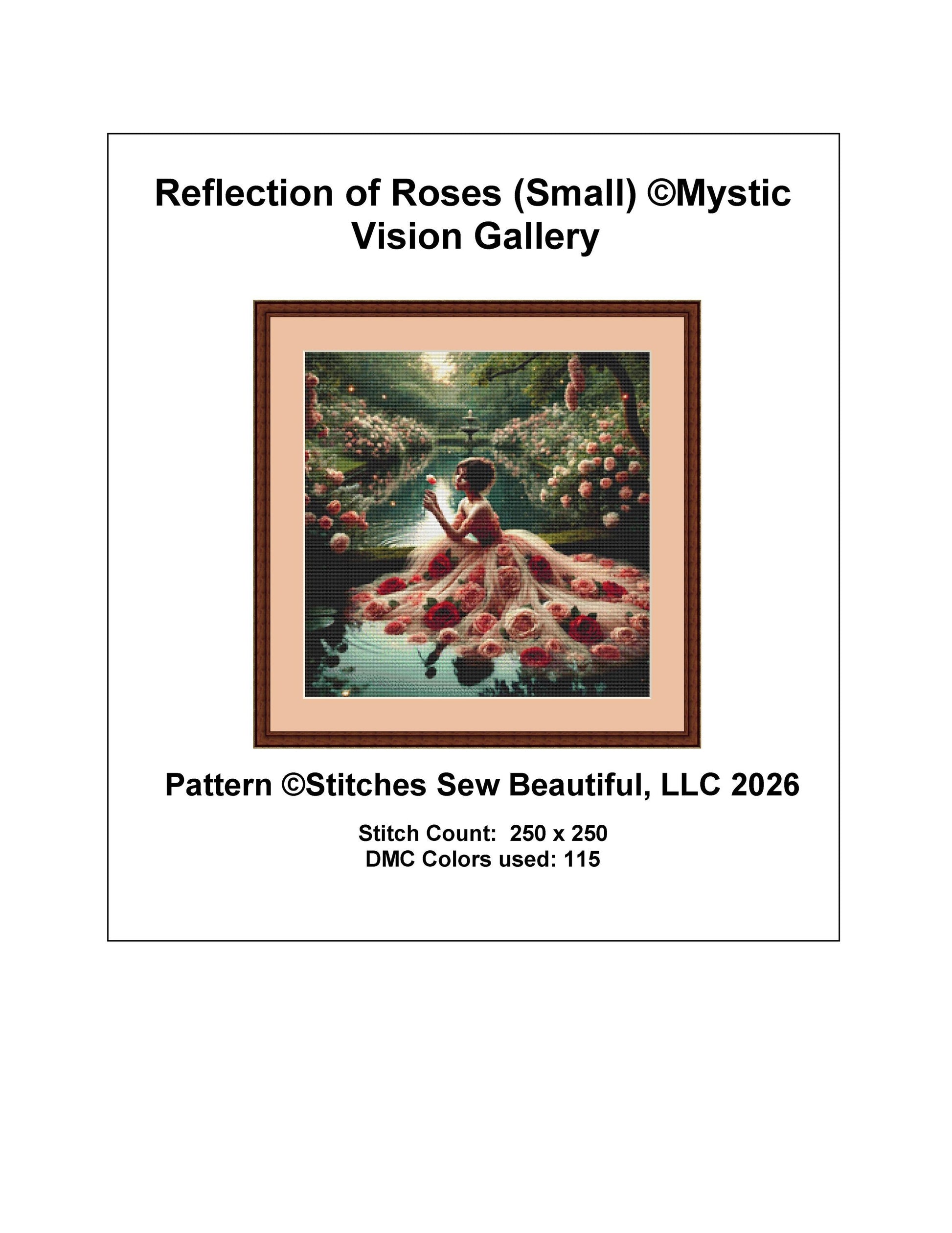 Reflection of Roses (Small) counted cross stitch pattern by Mystic Vision Gallery (Digital Format)