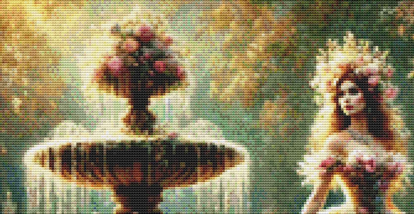 Romantic Princess and Fountain (Small) counted cross stitch pattern by Mystic Vision Gallery (Digital Format)