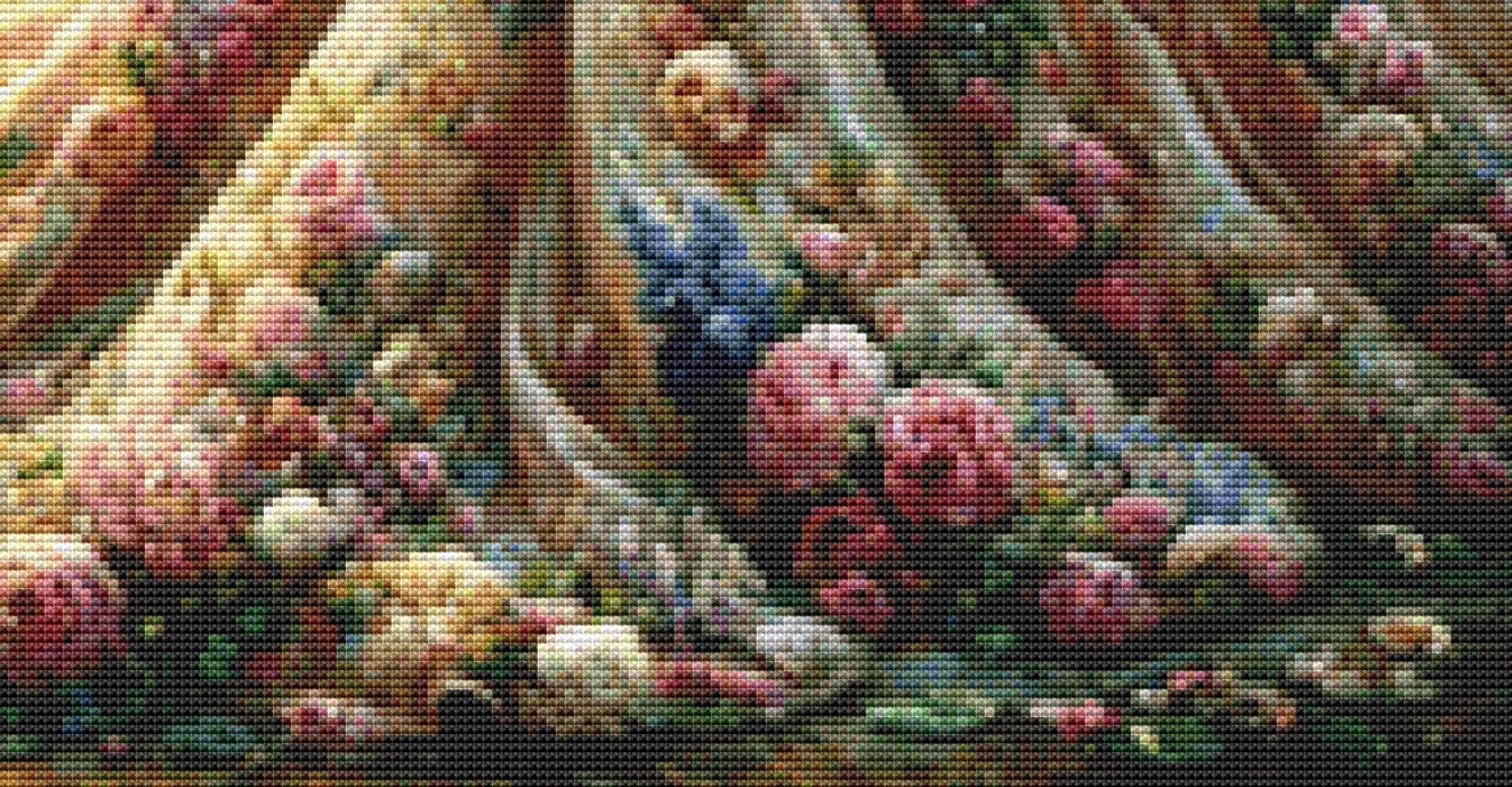 Romantic Princess and Fountain (Small) counted cross stitch pattern by Mystic Vision Gallery (Digital Format)