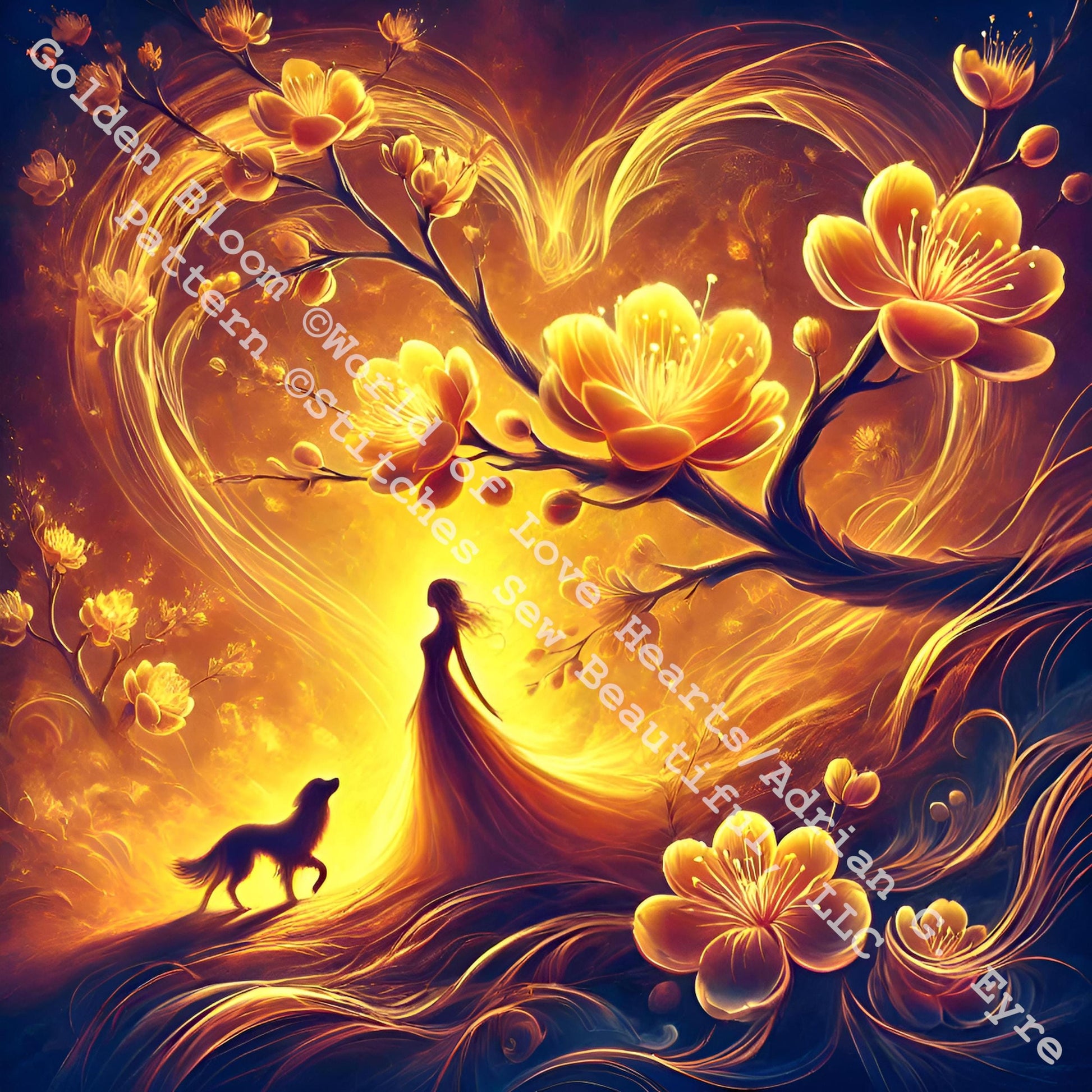 Golden Bloom counted cross stitch pattern by World of Love Hearts/Adrian G. Eyre (Digital Format)