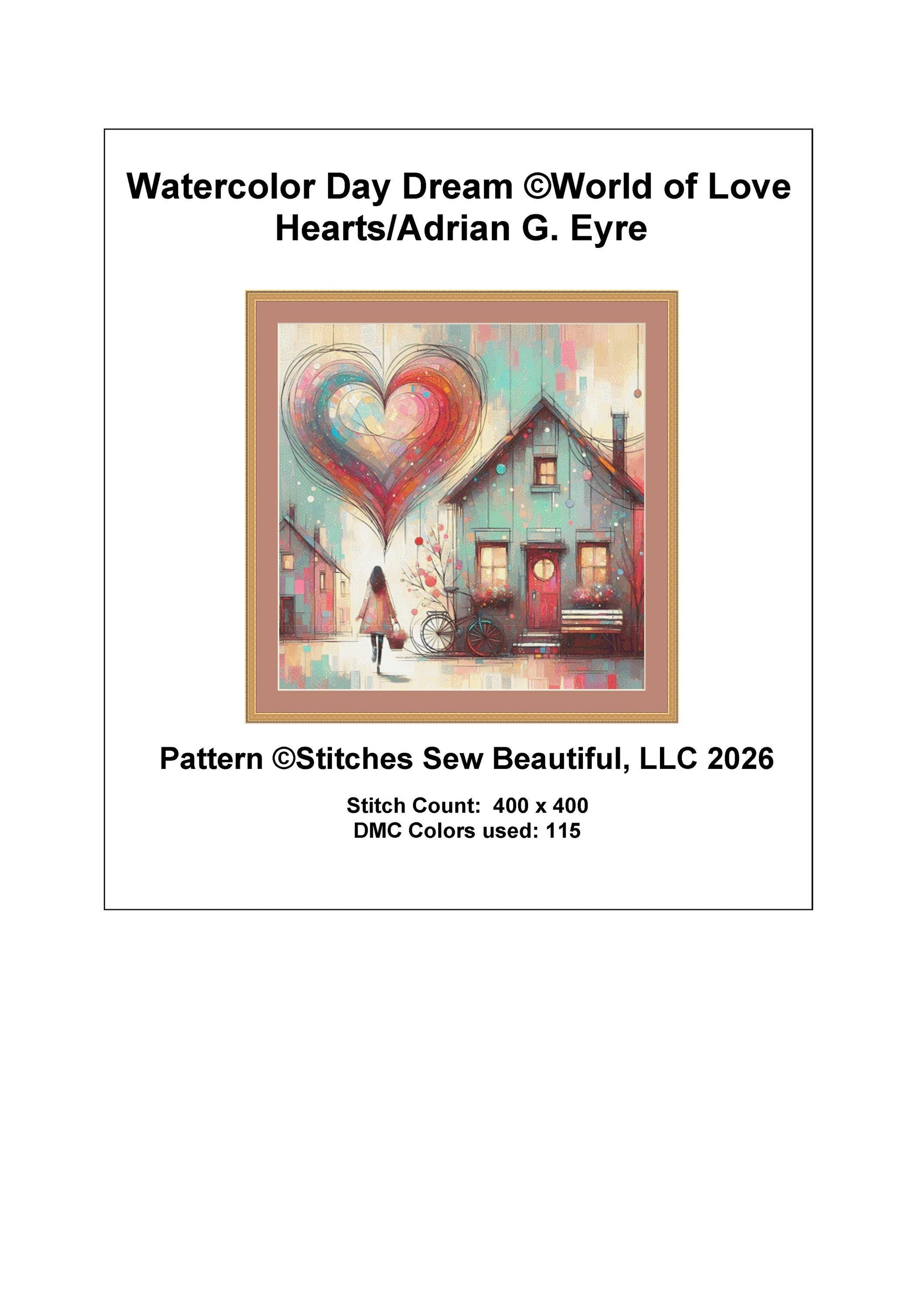 Watercolor Day Dream counted cross stitch pattern by World of Love Hearts/Adrian G. Eyre (Digital Format)
