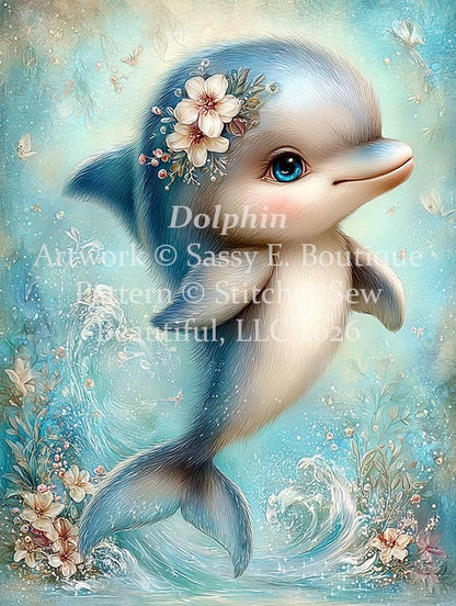 Dolphin counted cross stitch pattern by Sassy E. Boutique (Digital Format)