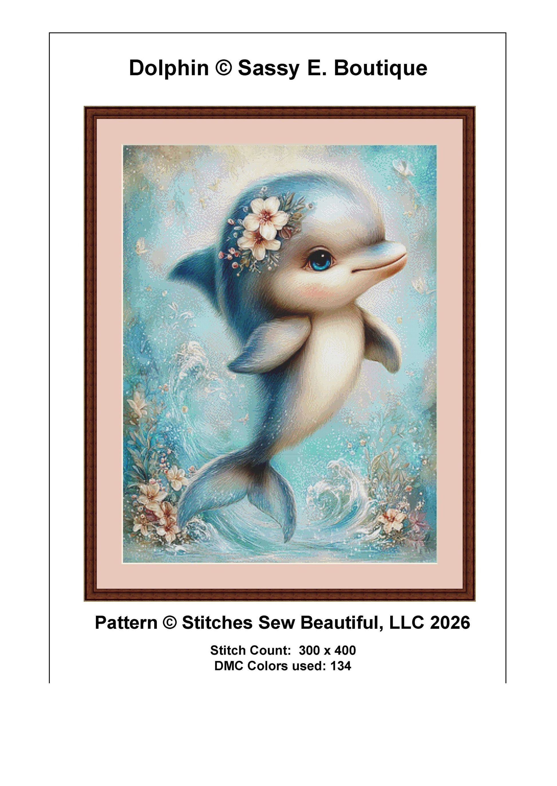 Dolphin counted cross stitch pattern by Sassy E. Boutique (Digital Format)