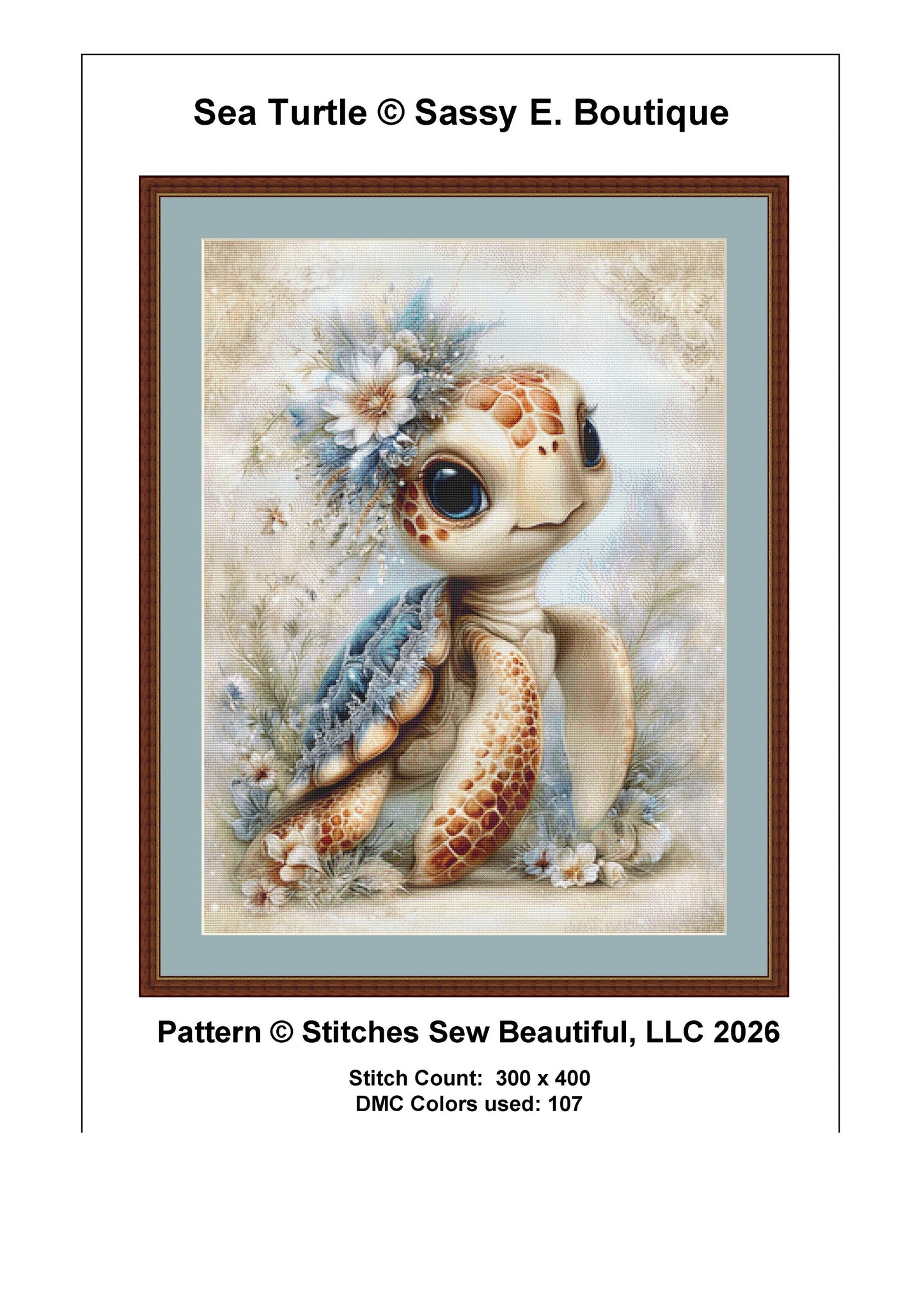 Sea Turtle counted cross stitch pattern by Sassy E. Boutique (Digital Format)